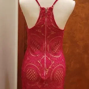 L'ATISTE | Dresses | Latiste Ruby Rednude Fitted Crocheted Lace Midi Dress  With Cut Out Size M | Poshmark